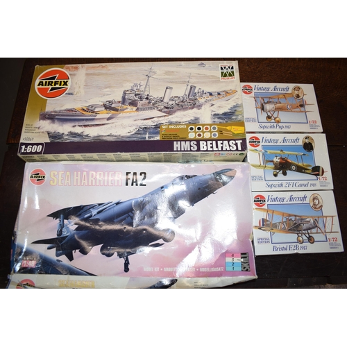 428 - A collection of boxed new old stock Airfix model kits to include Airfix 'Sea Harrier FA2', Airfix 'H... 