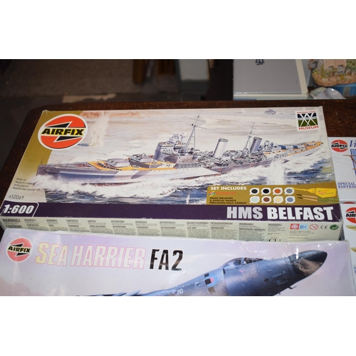 428 - A collection of boxed new old stock Airfix model kits to include Airfix 'Sea Harrier FA2', Airfix 'H... 