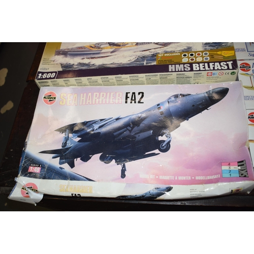 428 - A collection of boxed new old stock Airfix model kits to include Airfix 'Sea Harrier FA2', Airfix 'H... 