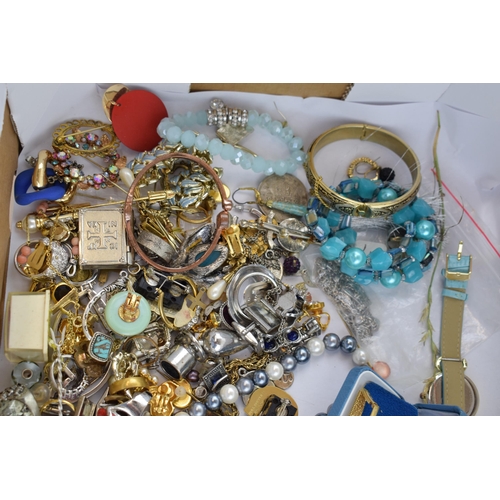 590 - Costume jewellery to include fashion watches, chains, brooches, pin badges, bangles and others (odd ... 