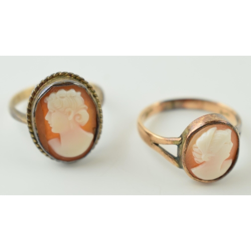 565 - Two 9ct yellow gold antique shell cameo rings. Ring size M - N and P. (2) Weight 6.3 grams.