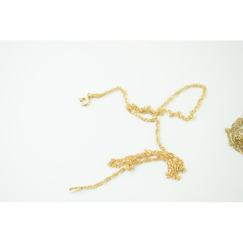 579 - Two 9ct gold fine chains, combined 3.8g, longest 47cm.