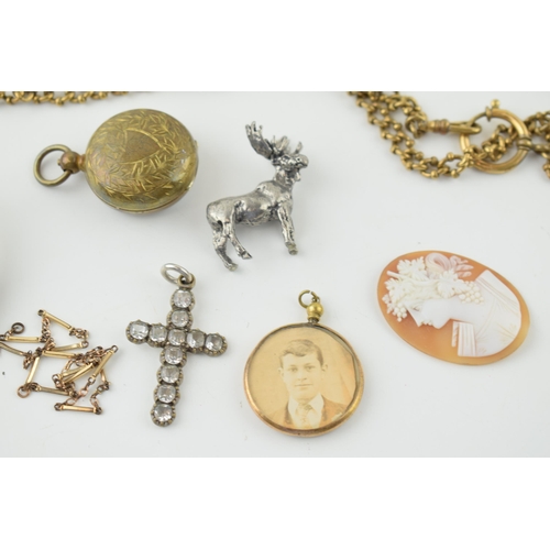 598 - Jewellery to include a silver plated belcher style albert chain, a fancy watch chain with firestone ... 