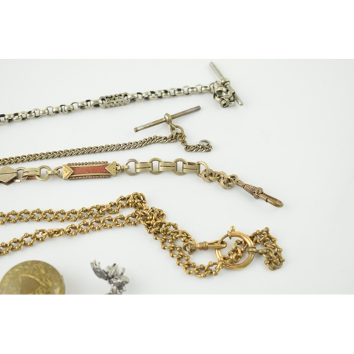 598 - Jewellery to include a silver plated belcher style albert chain, a fancy watch chain with firestone ... 