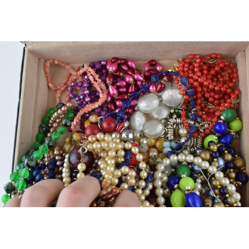 601 - A jewellery box of various beaded necklaces of varying styles, ages and lengths (Qty).