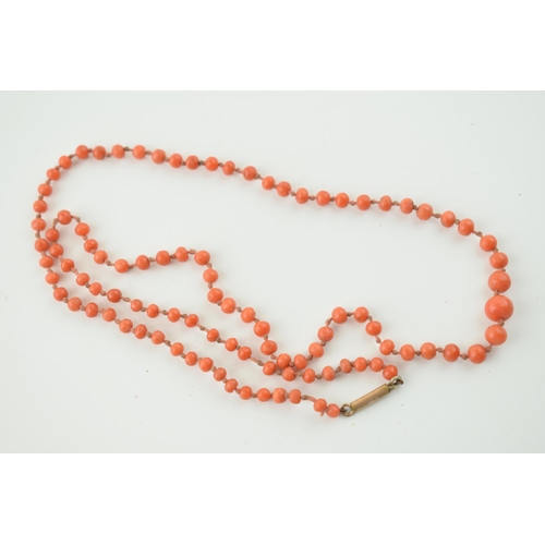 603 - A set of graduated coral beads, strung as a necklace, 54cm long.