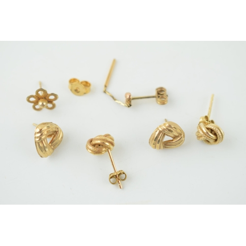 605 - A collection of yellow 9ct gold earrings, (weight 2.1grams)