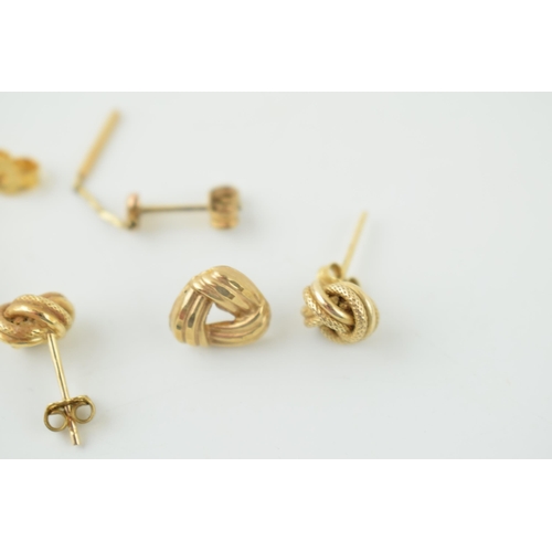 605 - A collection of yellow 9ct gold earrings, (weight 2.1grams)