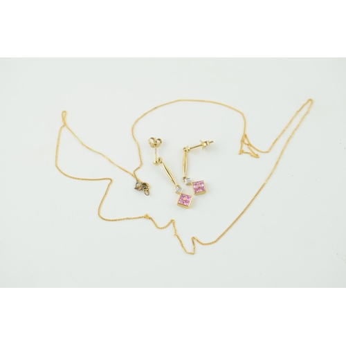 606 - A 9ct yellow gold necklace together with a pair of 9ct gold drop earrings. (gross weight 1.8 grams)