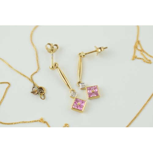 606 - A 9ct yellow gold necklace together with a pair of 9ct gold drop earrings. (gross weight 1.8 grams)