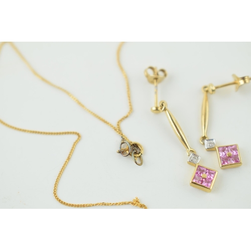 606 - A 9ct yellow gold necklace together with a pair of 9ct gold drop earrings. (gross weight 1.8 grams)