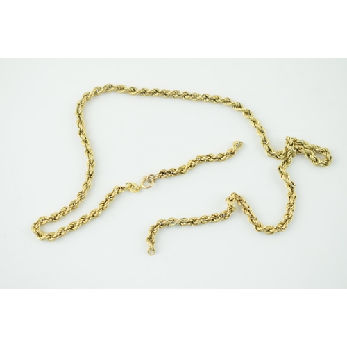 610 - A 9ct yellow gold rope chain a/f. Weight 4.7grams.