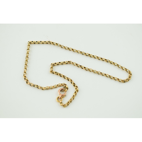 622 - 9ct gold belcher style chain, 3.5g, 38cm long, metal clasp.