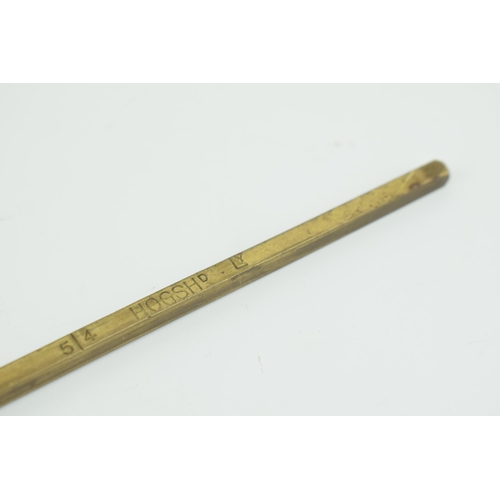 366 - An antique English brass brewery measure stick, Hogshead, Kilderkins, Firkins, Barrel. Length 75cm.