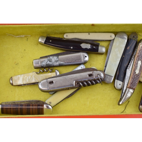 378 - A large Collection of Pocket Knives in a Collectors Cabinet to include Opinol, Herbert Roberts Sheff... 