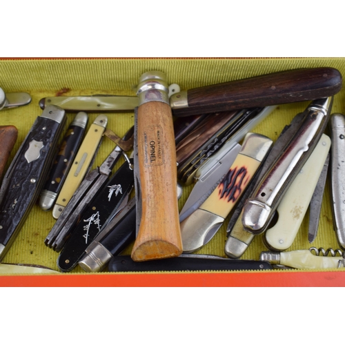 378 - A large Collection of Pocket Knives in a Collectors Cabinet to include Opinol, Herbert Roberts Sheff... 