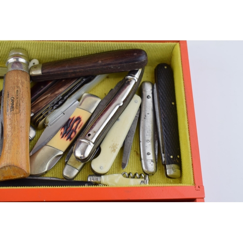 378 - A large Collection of Pocket Knives in a Collectors Cabinet to include Opinol, Herbert Roberts Sheff... 