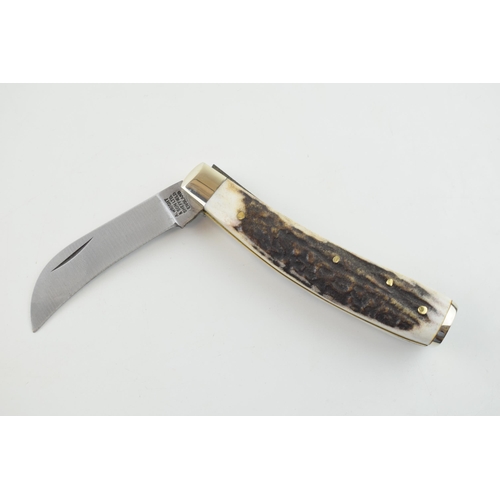 380A - A Wright & Son Ltd, Sheffield flat butt / flat cap folding pocket pruning knife pruner. Antler handl... 