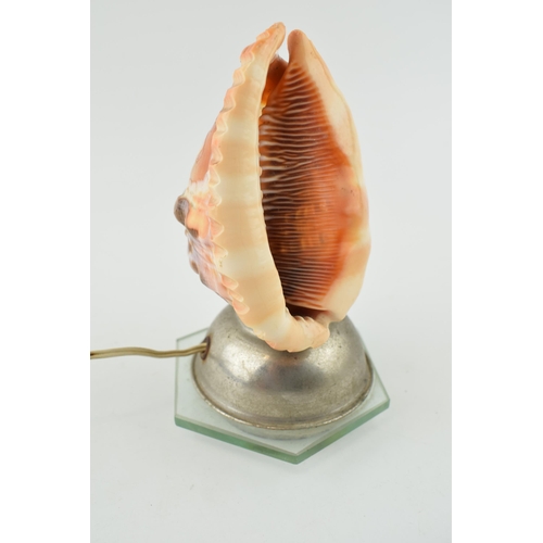 383 - Art Deco conch shell lamp with cameo depicting classical figure, hexagonal base, 15.5cm tall.