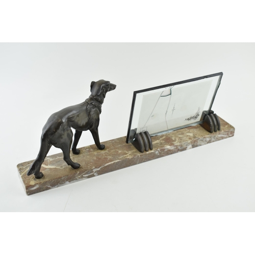 391 - French Art Deco photo frame with greyhound (or similar) spelter figure, with erotic lady photograph,... 