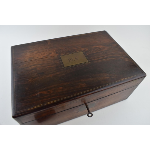 393 - 19th century mahogany writing slope, brass plaque and escutcheon, engraved initials, open interior, ... 