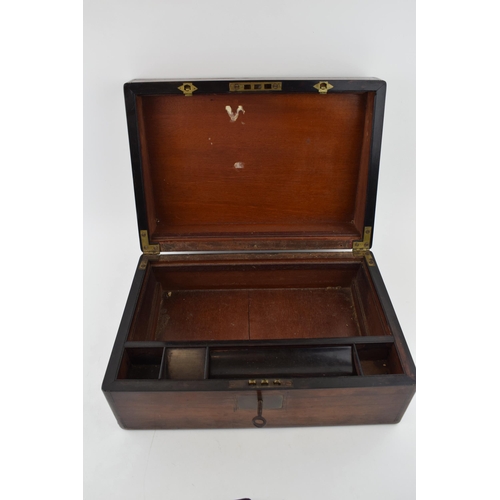 393 - 19th century mahogany writing slope, brass plaque and escutcheon, engraved initials, open interior, ... 