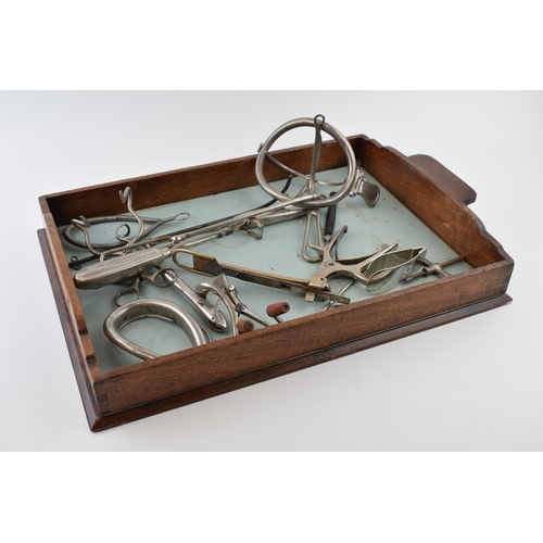 395 - A collection of 20th century vintage vetinary dentist equipment to include tongues, mouth lasts and ... 