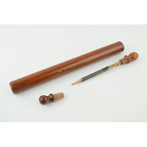 396 - Treen rolling pin cum pencil set, pencil to one end and rubber to the other, 'Wm Mercer', 32.5cm lon... 