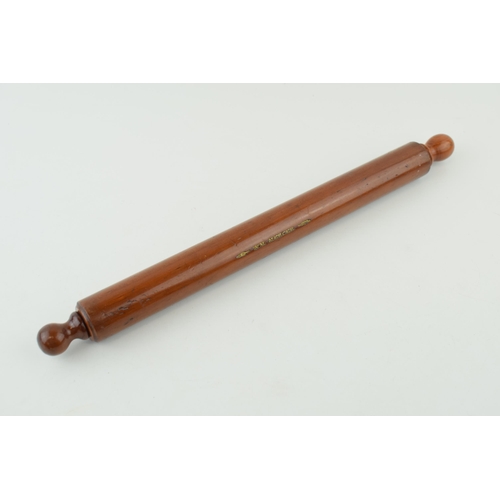 396 - Treen rolling pin cum pencil set, pencil to one end and rubber to the other, 'Wm Mercer', 32.5cm lon... 