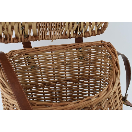 401 - Late 20th century wicker fishing creel, 34cm wide, with strap.