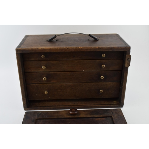 410 - Early to mid 20th century wooden engineer's toolbox with removable front and sliding drawers, doveta... 