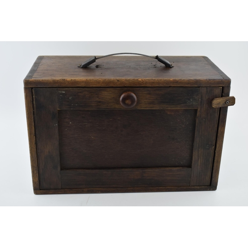 410 - Early to mid 20th century wooden engineer's toolbox with removable front and sliding drawers, doveta... 