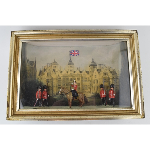 414 - A Britains Toys diorama, believed to be Aston Hall, Warwickshire, with Queen's Guard and mounted Que... 