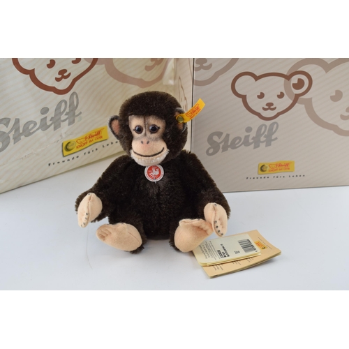 420 - Boxed Steiff Bongo chimpanzee with Steiff paper carrier bag.