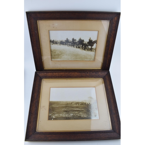 451 - Two Early c20th WW1 era Oak Framed Photographs of the Battle of the Somme 1916 official crown copyri... 