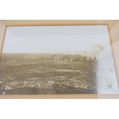 451 - Two Early c20th WW1 era Oak Framed Photographs of the Battle of the Somme 1916 official crown copyri... 