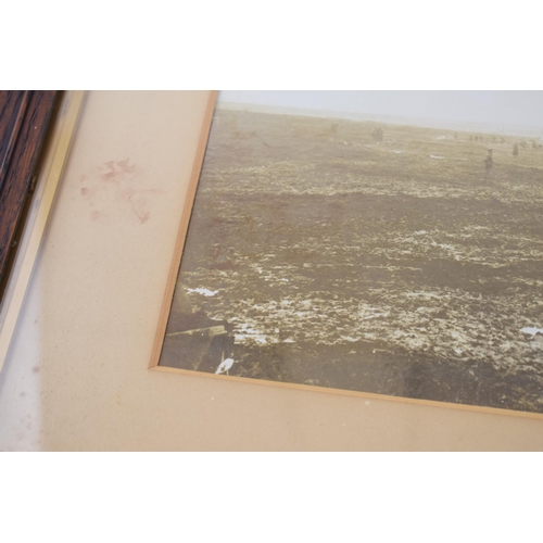 451 - Two Early c20th WW1 era Oak Framed Photographs of the Battle of the Somme 1916 official crown copyri... 