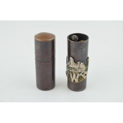 452 - A pair of World War Two trench art cigarette lighters, one with 'Egypt SWB Wyatt' and 'Xmas 44', (2)... 