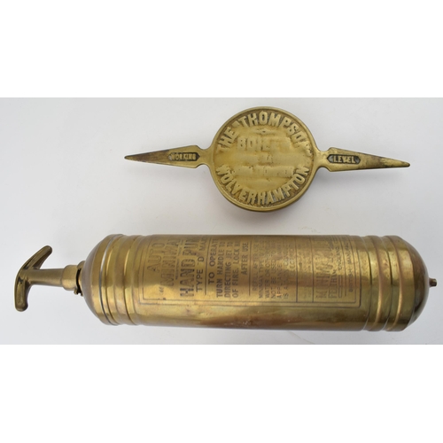 456 - A brass Auto 'Minimax' Hand Pump fire extinguisher together with 'The Thomson' Wolverhampton boiler ... 