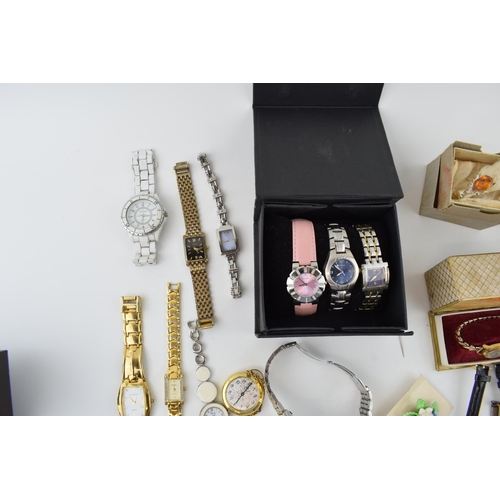 474 - A collection of fashion watches to include a Rone vintage box, Citizen and others with costume jewel... 