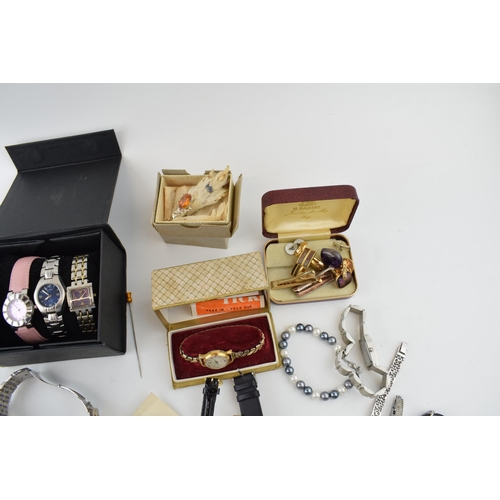 474 - A collection of fashion watches to include a Rone vintage box, Citizen and others with costume jewel... 