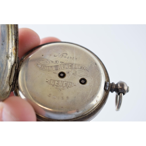 477 - A silver pocket watch Full Jewelled Lever Swiss movement no 48704, marked .935. Roman numerals with ... 