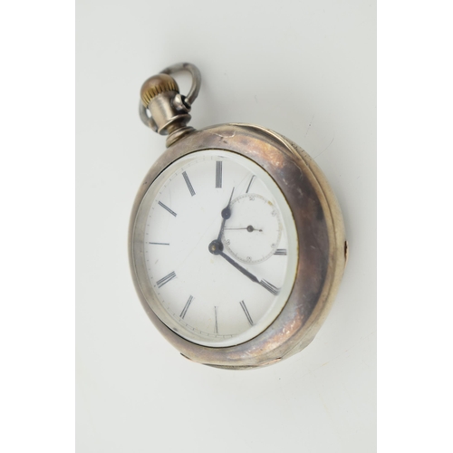 482 - Large silver pocket watch, bevel-edged glass, 61mm, non working.