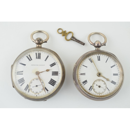 483 - Two hallmarked silver pocket watches, 'Improved Patent', Chester hallmark, with one similar, also Ch... 