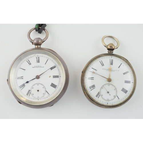 485 - Two silver pocket watches, one 'Waltham Mask', Birmingham, with key, with a Stewart Dawson example, ... 