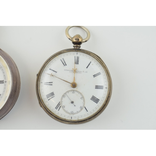 485 - Two silver pocket watches, one 'Waltham Mask', Birmingham, with key, with a Stewart Dawson example, ... 