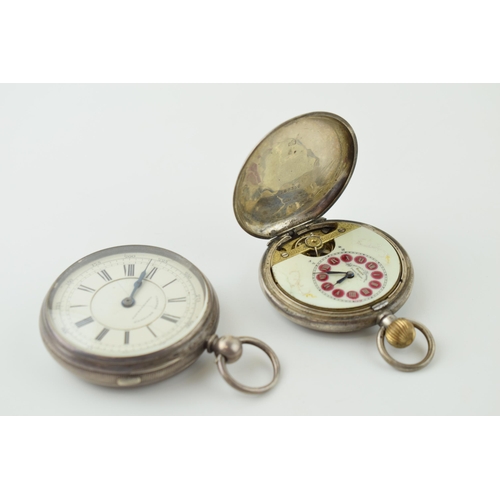 487 - Silver pocket watches to include a full hunter pocket watch, Herdomas Patent, enamel dial, with a 'C... 