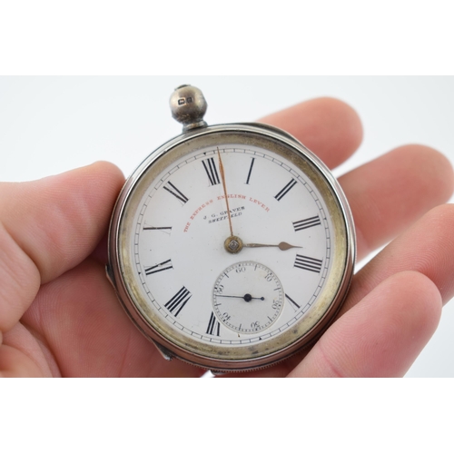 488 - Hallmarked silver 'Express English Lever' J G Graves pocket watch, in plated pair case, with a silve... 