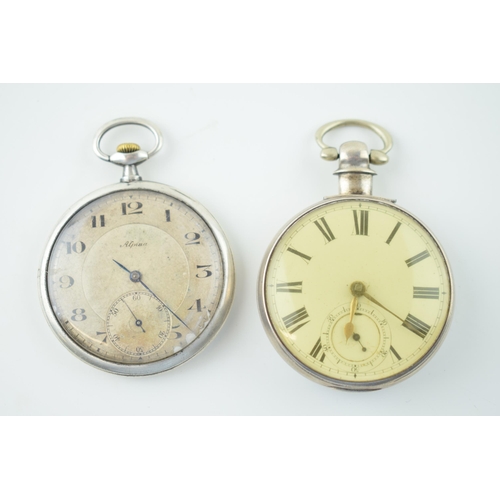 489 - A silver pocket watch, to be housed in a pair case, Roman numerals, with 0.900 Alpina pocket watch (... 