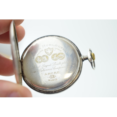 489 - A silver pocket watch, to be housed in a pair case, Roman numerals, with 0.900 Alpina pocket watch (... 